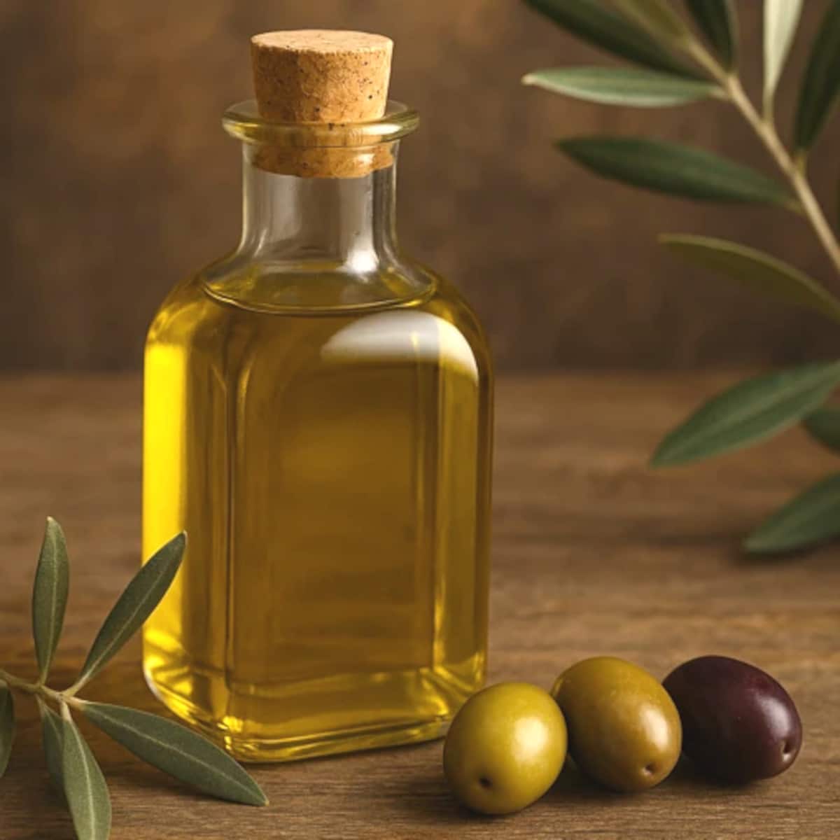 Comparaison visuelle entre huile d’olive extra vierge, vierge et raffinée dans trois bouteilles