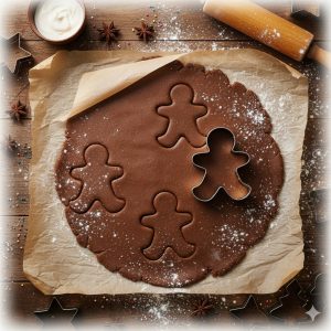 Découpe de bonshommes pain d’épices sur pâte étalée