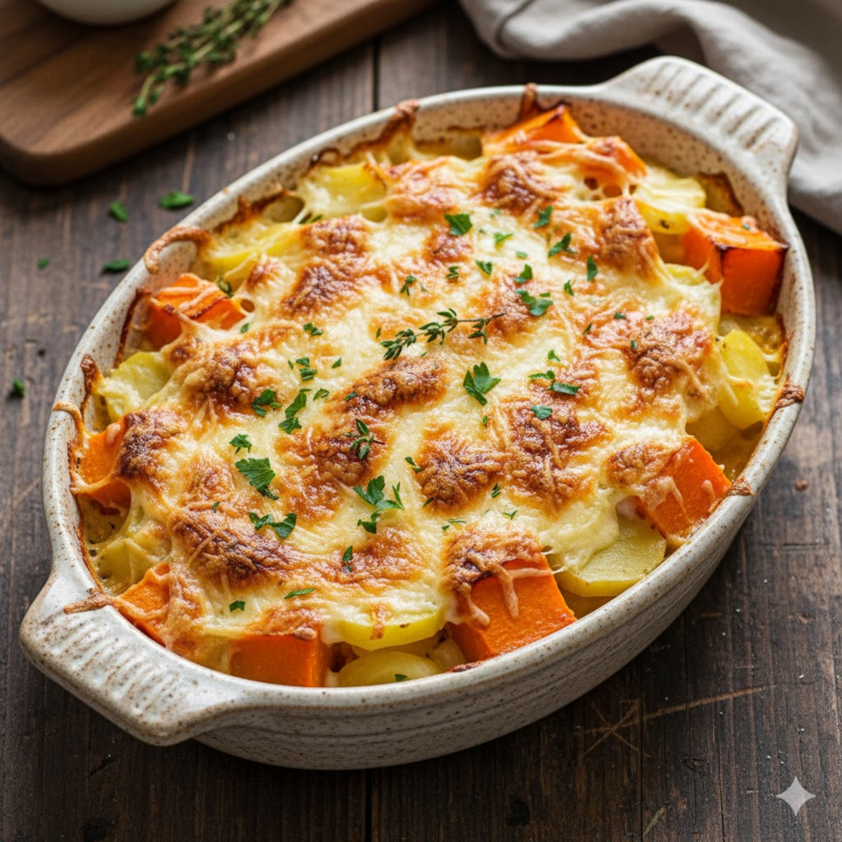 Gratin potiron pommes de terre moelleux et doré