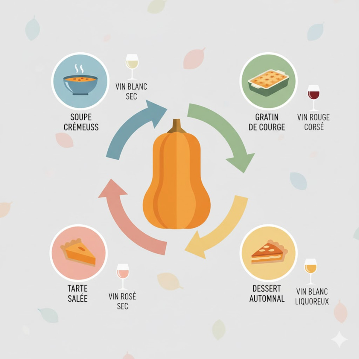 Infographie des accords mets et vins avec la courge