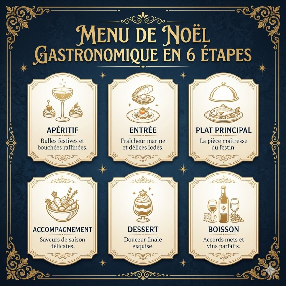 Infographie du menu de Noël au poisson chic et pas cher