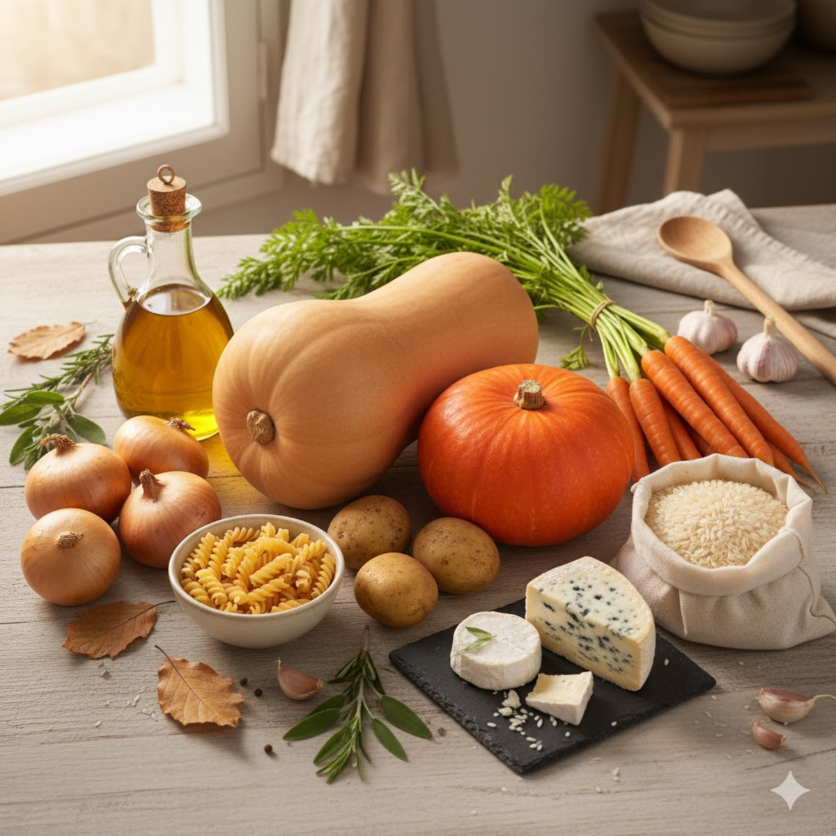 Ingrédients de saison pour batch cooking de novembre disposés à plat