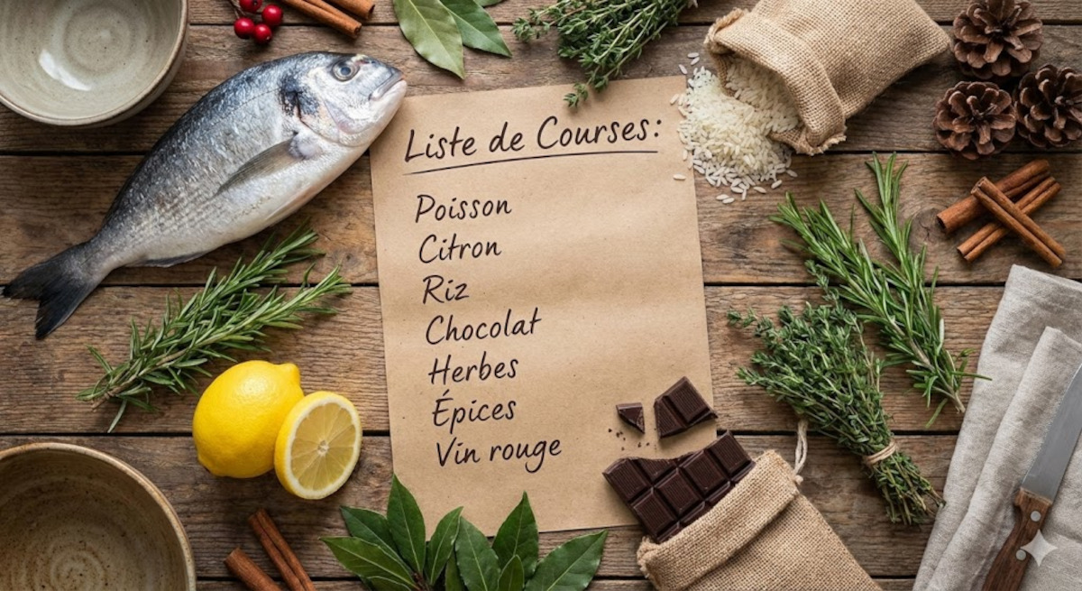 Liste de courses de Noël pour menu au poisson économique
