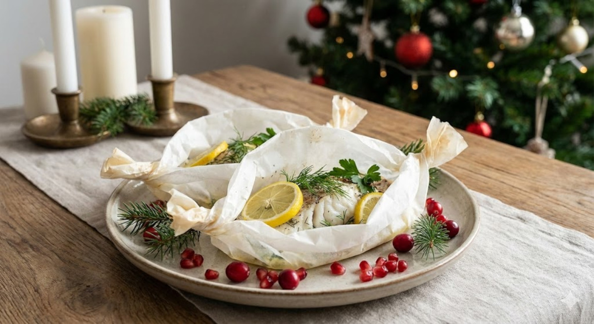 Papillotes de cabillaud au citron avec herbes fraîches et présentation de fête