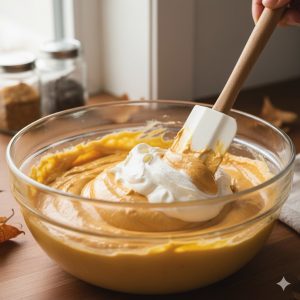 Préparation de l’appareil crémeux aux épices pour la pumpkin pie