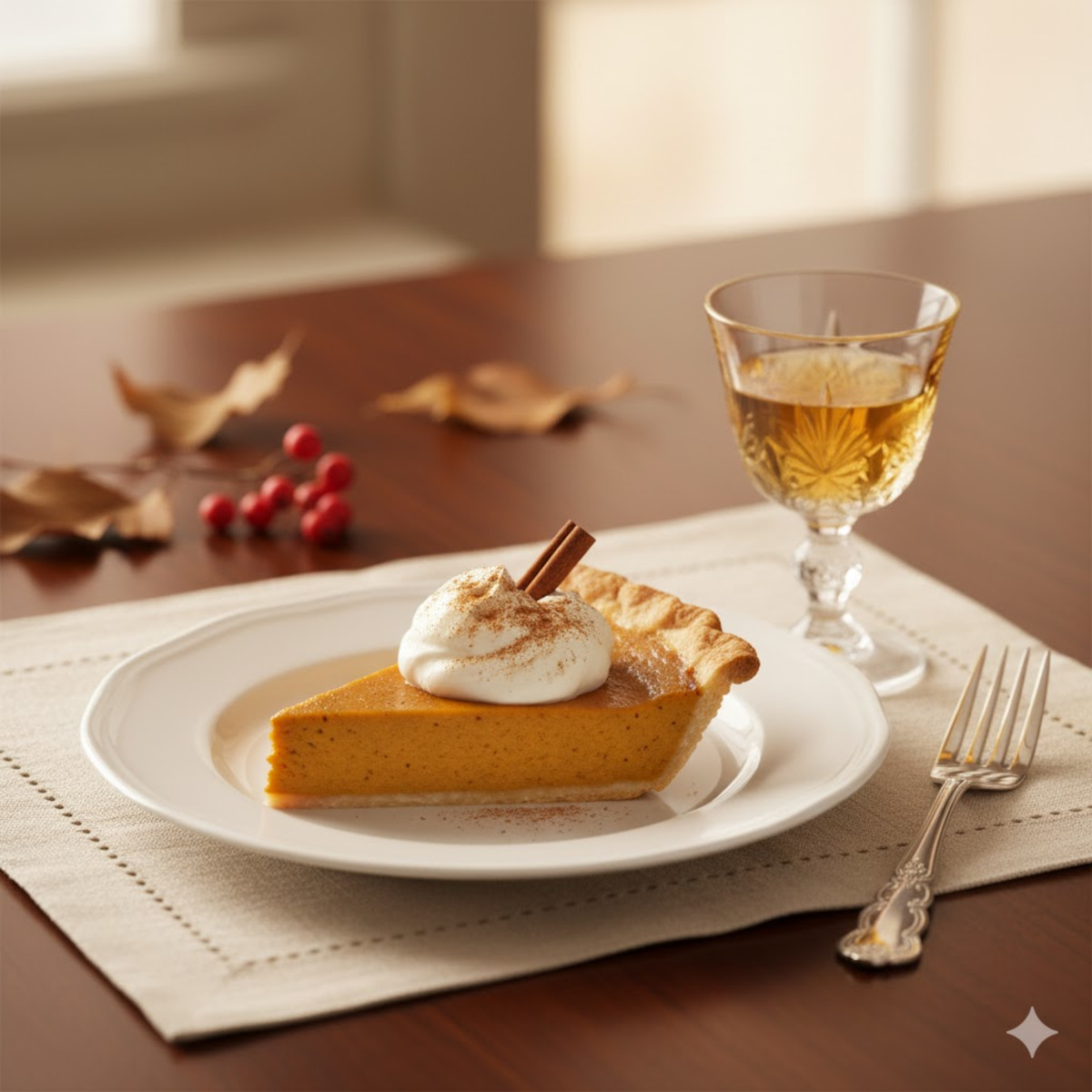 Pumpkin pie servie avec un vin moelleux
