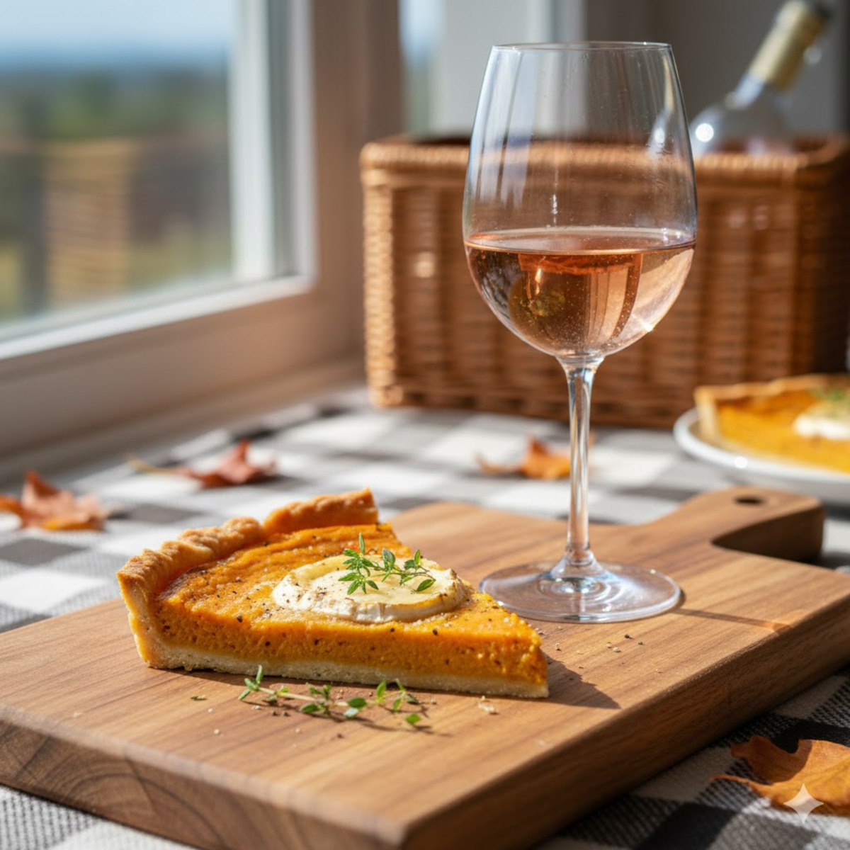 Quiche au potimarron avec verre de rosé sec