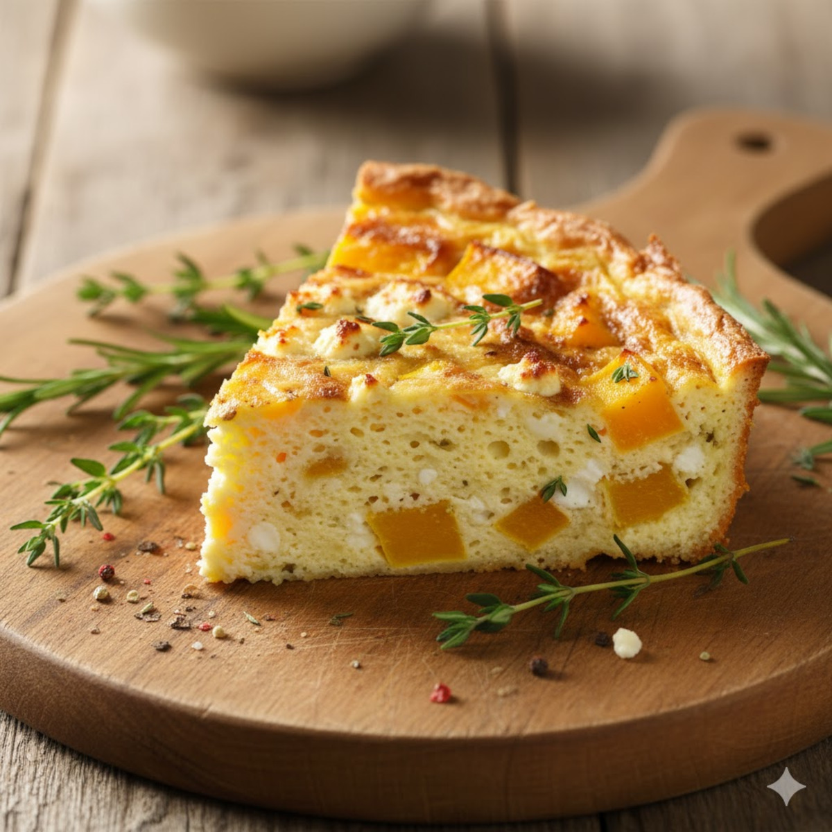 Quiche sans pâte à la courge et feta, version sans gluten légère et moelleuse