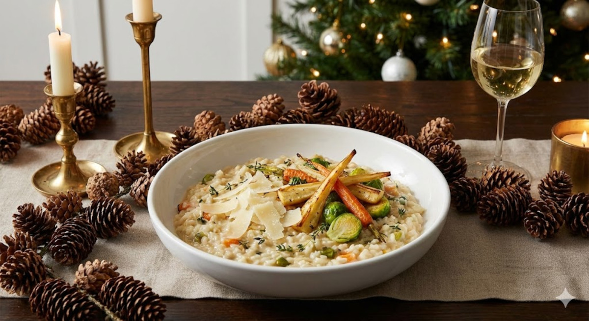 Risotto crémeux aux légumes d’hiver servi pour Noël