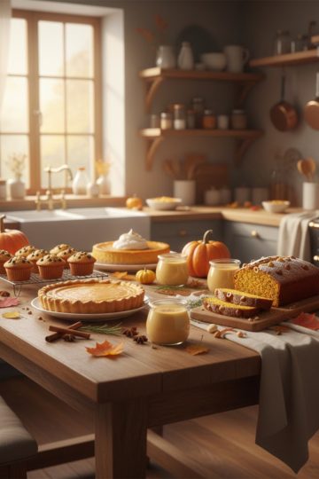 Table automnale garnie de desserts à la courge faits maison