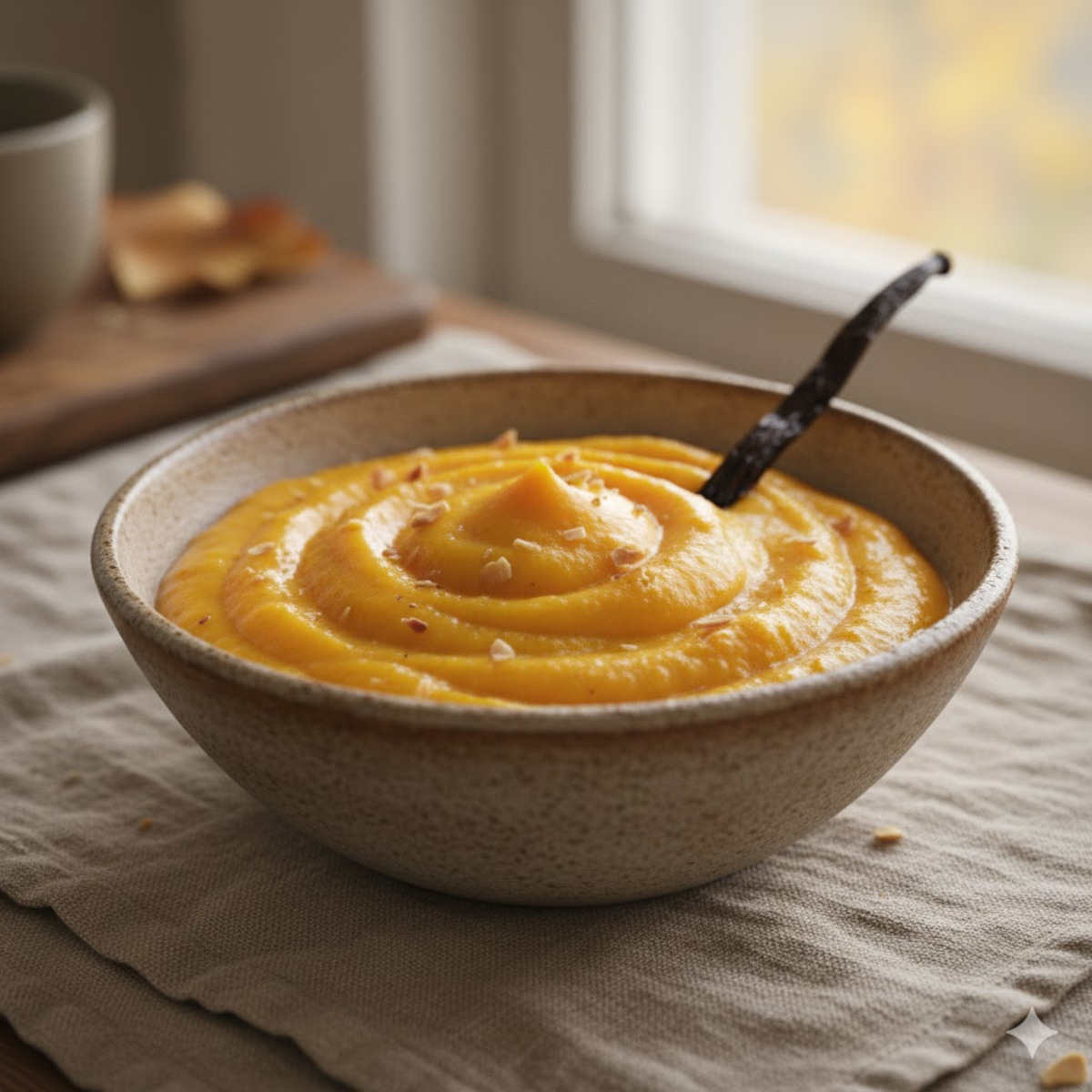 assiette de pâtes nappées de crème de butternut, sauge croustillante dessus