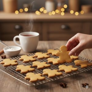 bonshommes pain d’épices en refroidissement sur grille avant décoration