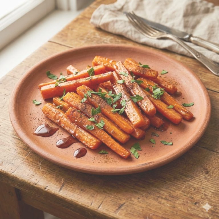 Carottes rôties entières au miel et cannelle servies sur un plat rustique