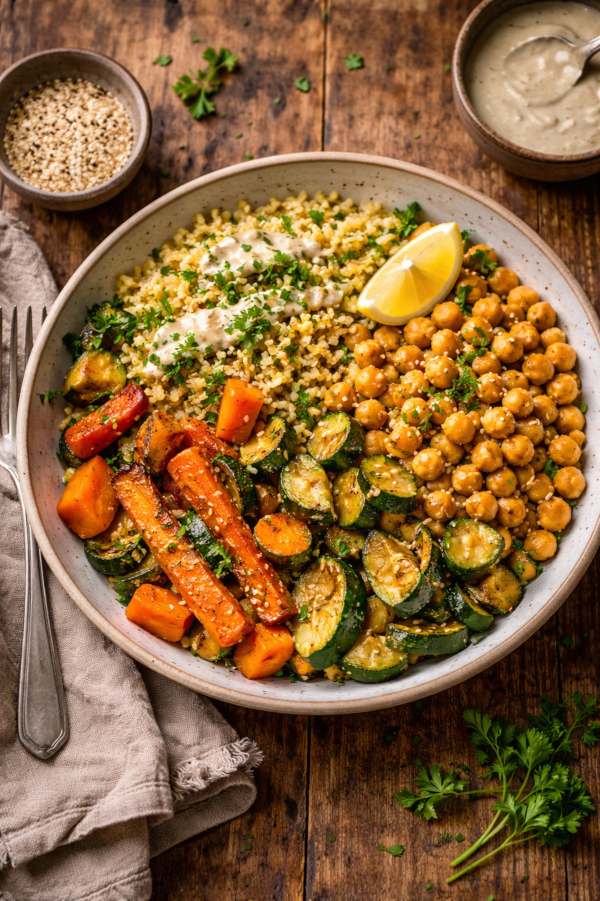 Salade tiède batch cooking dans lunchbox saine