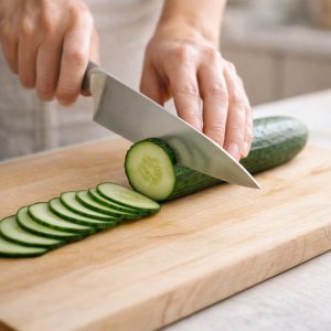 Ingrédients eau détox maison : concombre bio, citron, menthe fraîche et eau