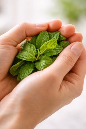 Geste clé : froisser les feuilles de menthe fraîche entre les paumes pour libérer les huiles essentielles