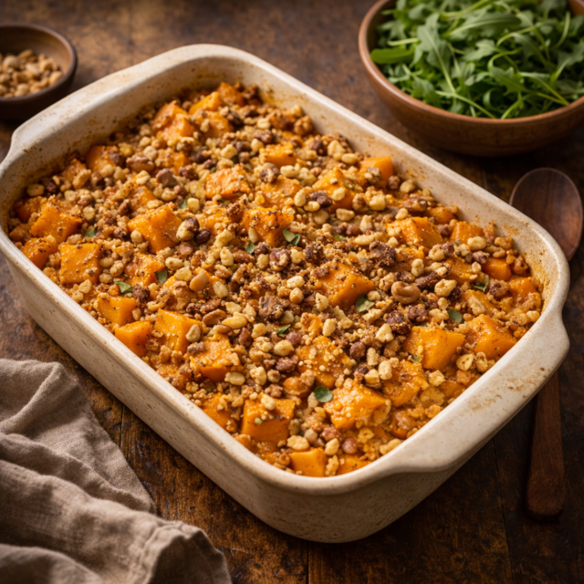 Gratin de courge butternut et riz complet aux noix grillées