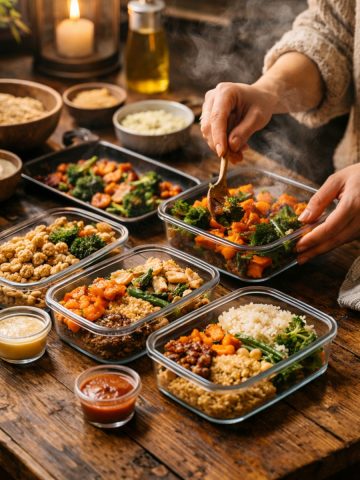 Préparation de plusieurs lunchbox maison pour l’hiver, ambiance chaleureuse
