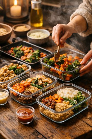 Préparation de plusieurs lunchbox maison pour l’hiver, ambiance chaleureuse