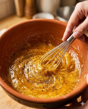 mélange d'œufs et de fromage carbonara en cours de préparation