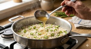 mouiller le riz avec le bouillon