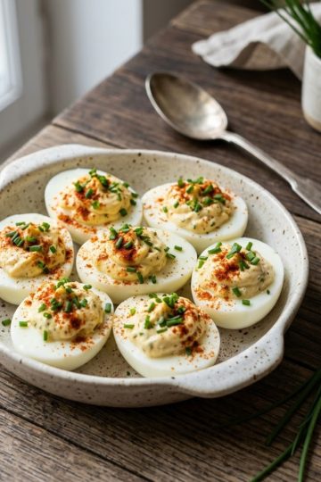 Assiette d'œufs mayonnaise maison garnis de paprika et ciboulette, style bistrot françaisjpeg