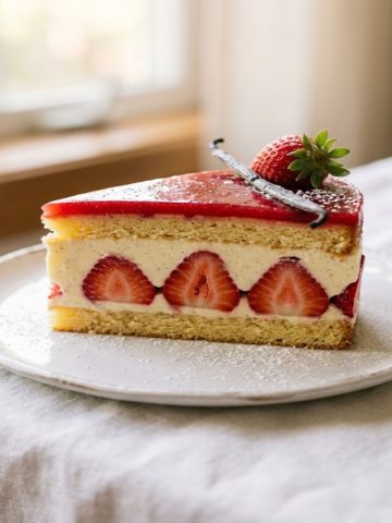 Part de fraisier créole réunionnais coupée montrant