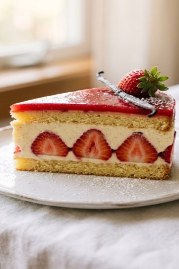 Part de fraisier créole réunionnais coupée montrant