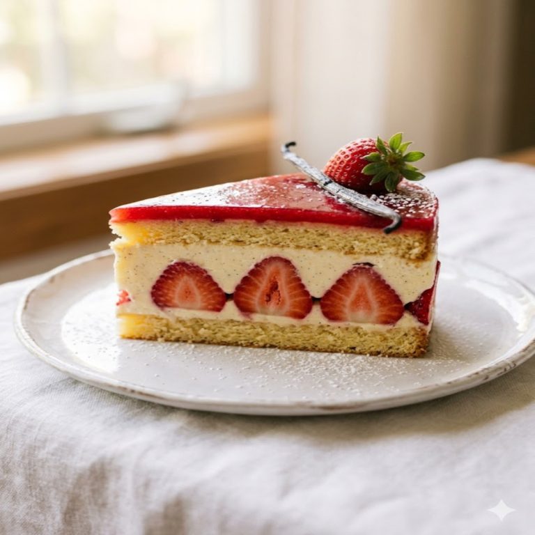 Part de fraisier créole réunionnais coupée montrant