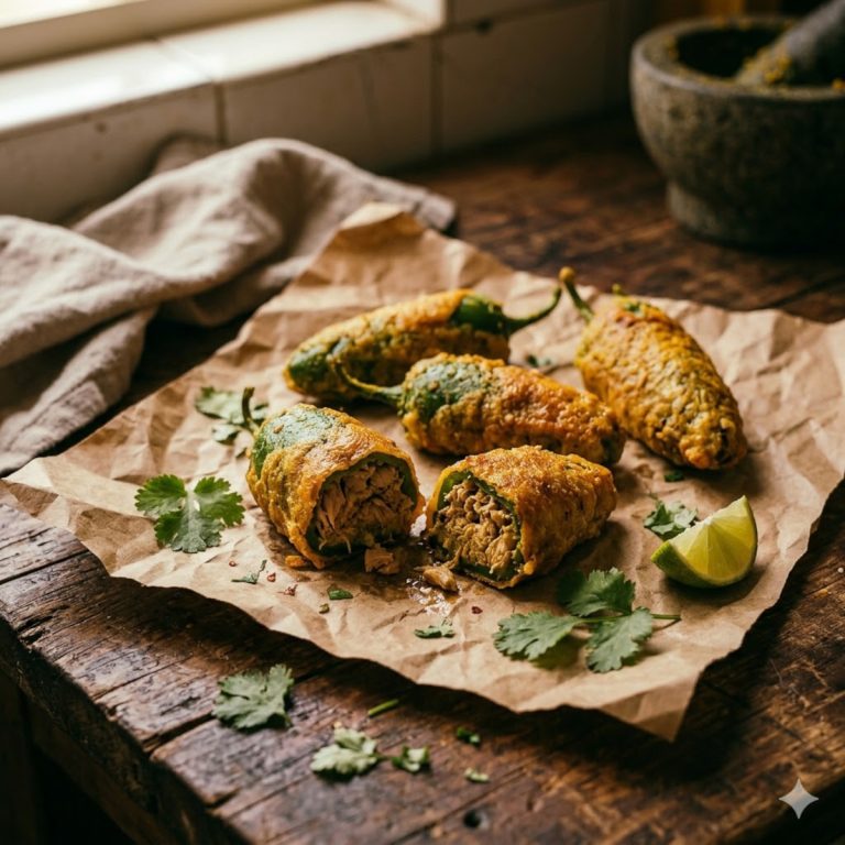 Piments farcis au thon réunionnais croustillants coupés en deux, farce thon-épices visible, recette 974