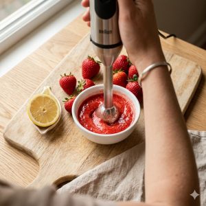Préparation du coulis de fraises maison pour imbiber les biscuits du tiramisu