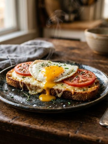 tartines fondantes poêle œuf coulant fromage fondu tomates soir