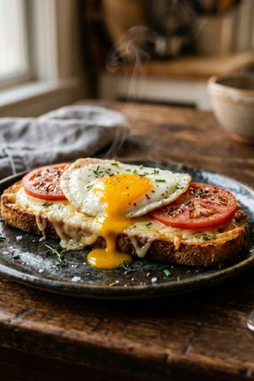 tartines fondantes poêle œuf coulant fromage fondu tomates soir
