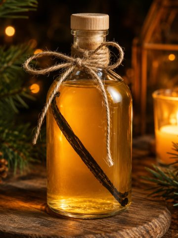 Bouteille cadeau de rhum arrangé melon vanille avec éclat de vanille pour Noël