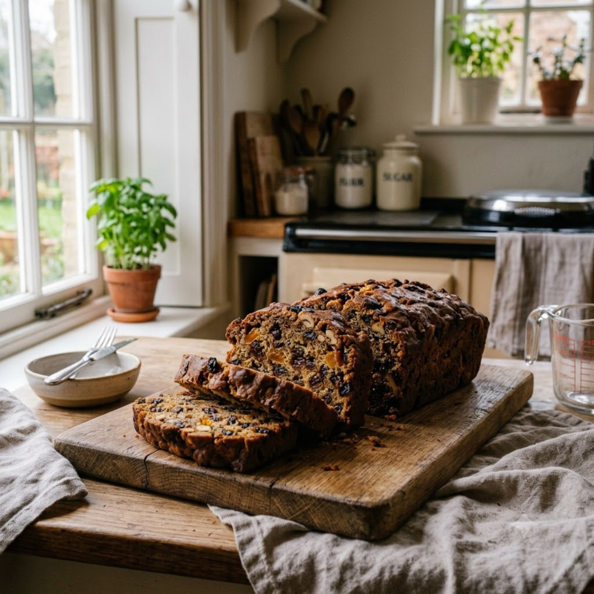 Cake aux fruits secs tranché, mie dense et moelleuse, farine T65