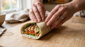 Rouler serré le wrap froid maison pour qu'il tienne à la découpe