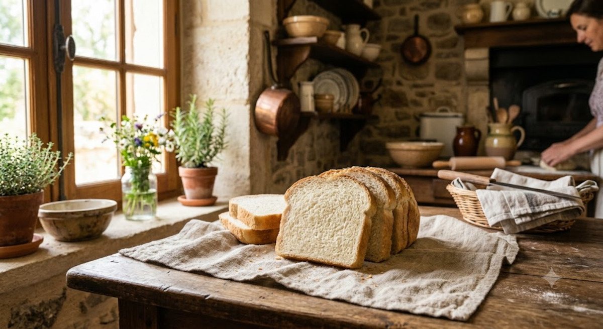 Tranches de pain de mie moelleux fait maison, mie serrée et régulière