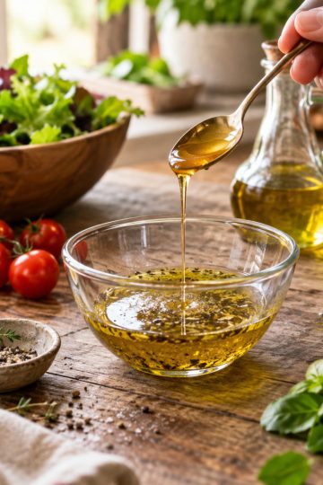 Adoucir une vinaigrette trop acide en ajoutant une pointe de miel à la cuillère