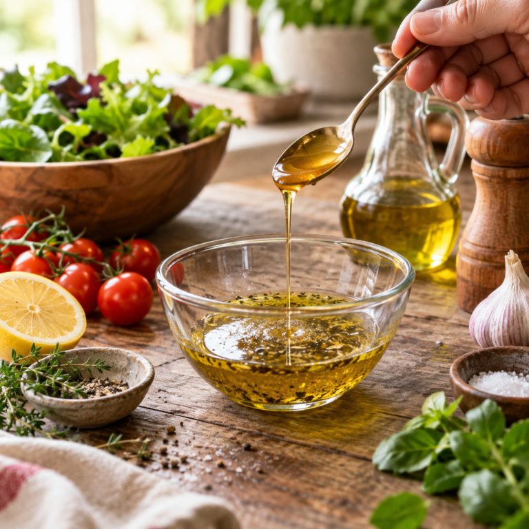 Adoucir une vinaigrette trop acide en ajoutant une pointe de miel à la cuillère