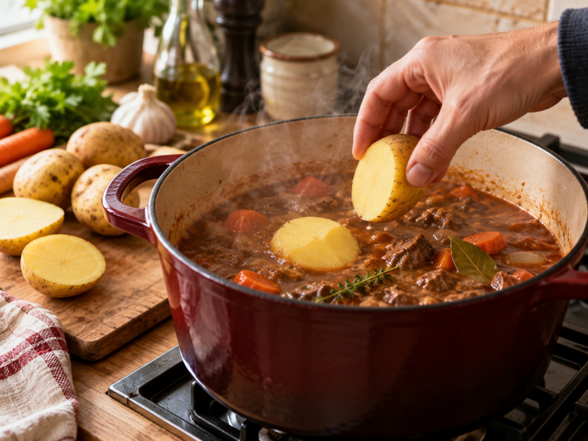Pomme de terre crue plongée dans une sauce trop vinaigrée pour en absorber l'excès d'acidité