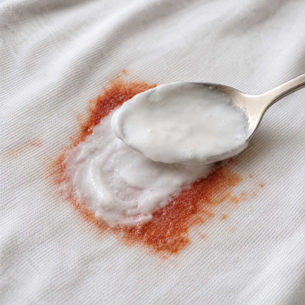 pâte de bicarbonate de soude sur une tache de tomate séchée