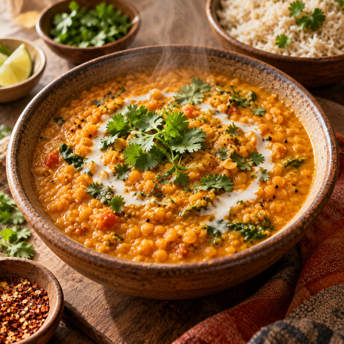 Dahl de lentilles corail crémeux au lait de coco