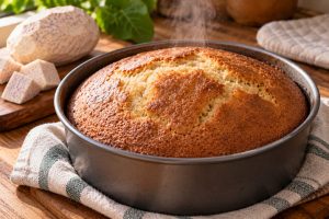 Gâteau de songe doré à la sortie du four dans son moule