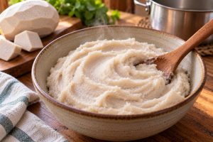 Purée de songe lisse dans un saladier pour le gâteau