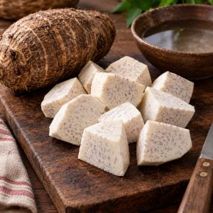 morceaux de songe épluchés et coupés avant cuisson à l'eau