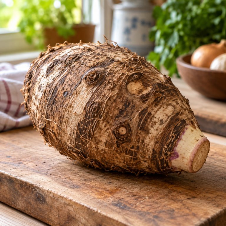 songe réunionnais cru entier posé sur une planche en bois