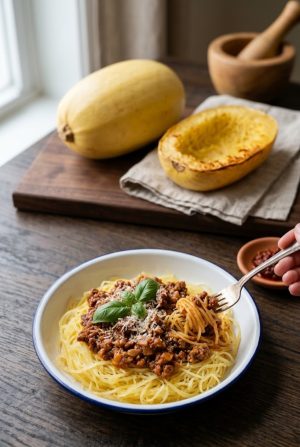 Courge spaghetti au four et sa bolognaise maison, recette d'automne facile